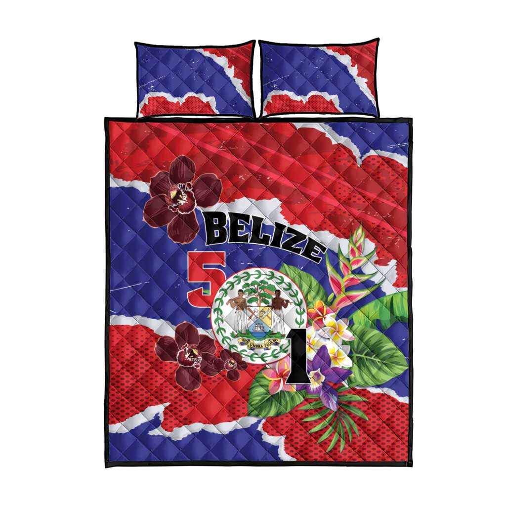 Belize 501 Tropical Black Orchid Quilt Bed Set Grunge Stylized