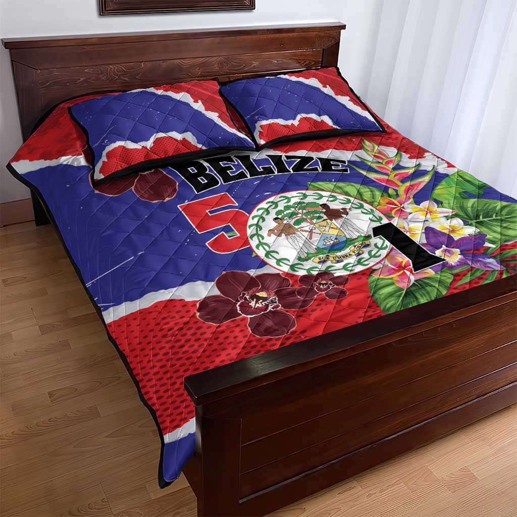Belize 501 Tropical Black Orchid Quilt Bed Set Grunge Stylized