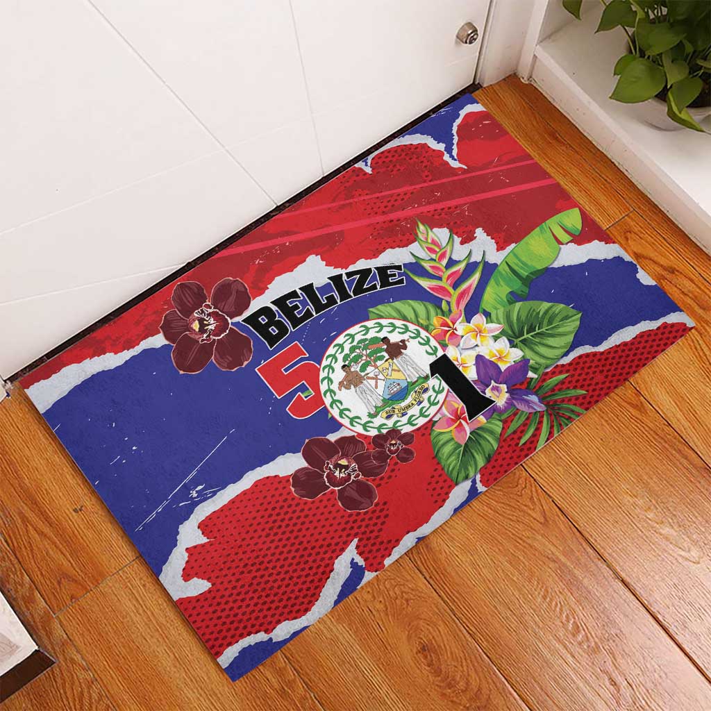 Belize 501 Tropical Black Orchid Rubber Doormat Grunge Stylized