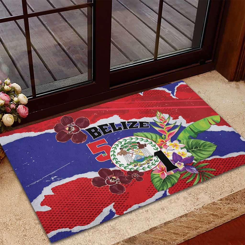 Belize 501 Tropical Black Orchid Rubber Doormat Grunge Stylized