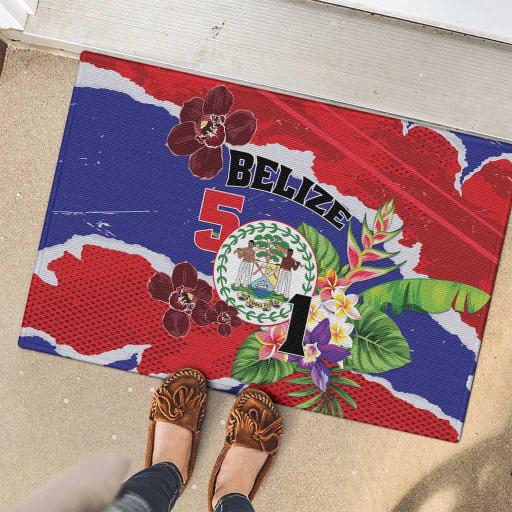 Belize 501 Tropical Black Orchid Rubber Doormat Grunge Stylized