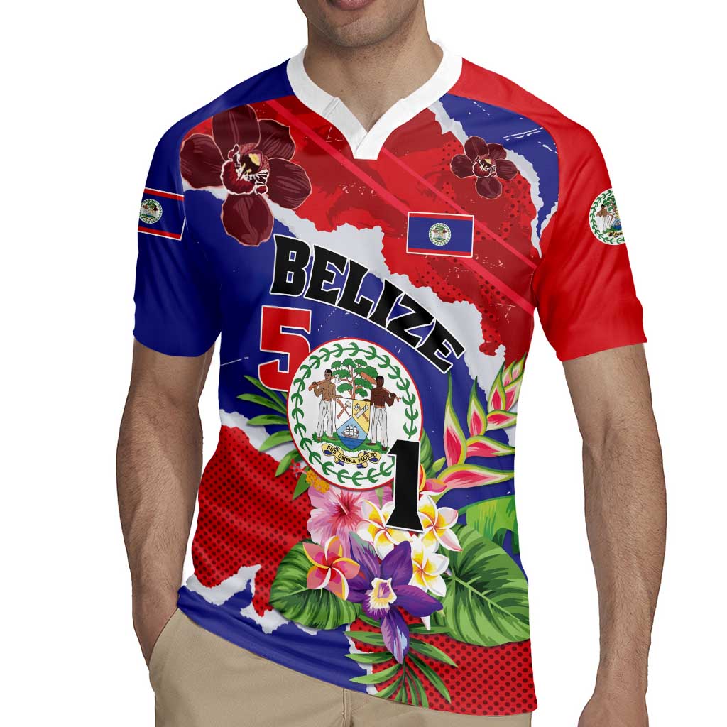 Personalised Belize 501 Tropical Black Orchid Rugby Jersey Grunge Stylized