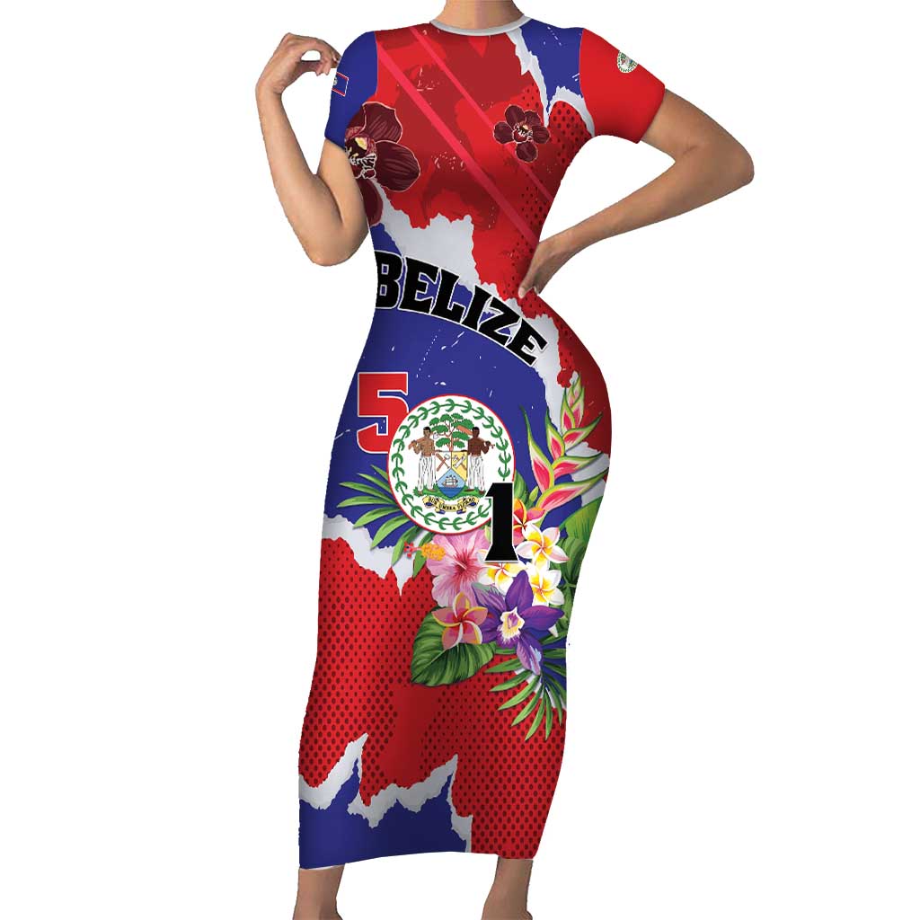 Personalised Belize 501 Tropical Black Orchid Short Sleeve Bodycon Dress Grunge Stylized