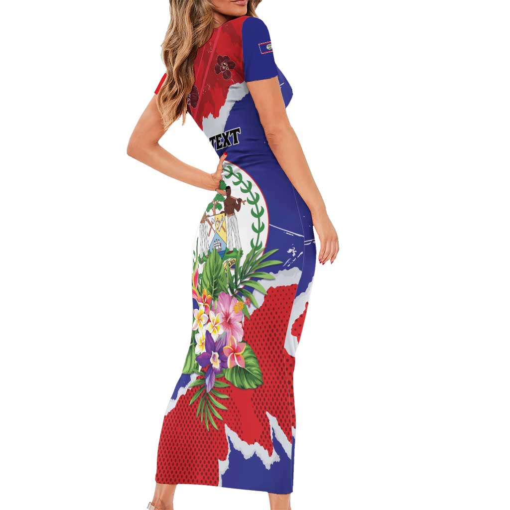 Personalised Belize 501 Tropical Black Orchid Short Sleeve Bodycon Dress Grunge Stylized