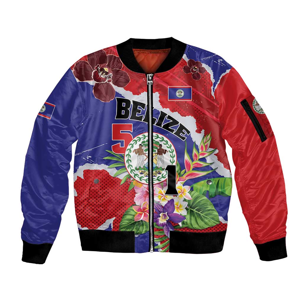 Personalised Belize 501 Tropical Black Orchid Sleeve Zip Bomber Jacket Grunge Stylized