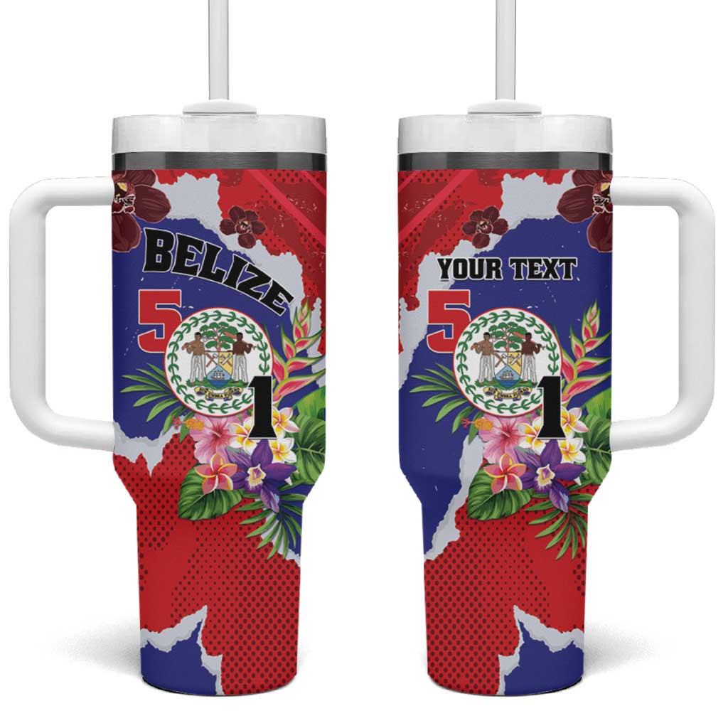 Personalised Belize 501 Tropical Black Orchid Tumbler With Handle Grunge Stylized