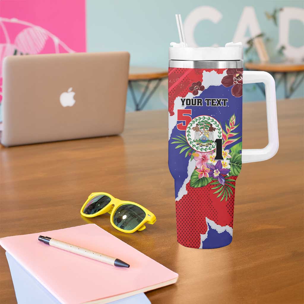 Personalised Belize 501 Tropical Black Orchid Tumbler With Handle Grunge Stylized