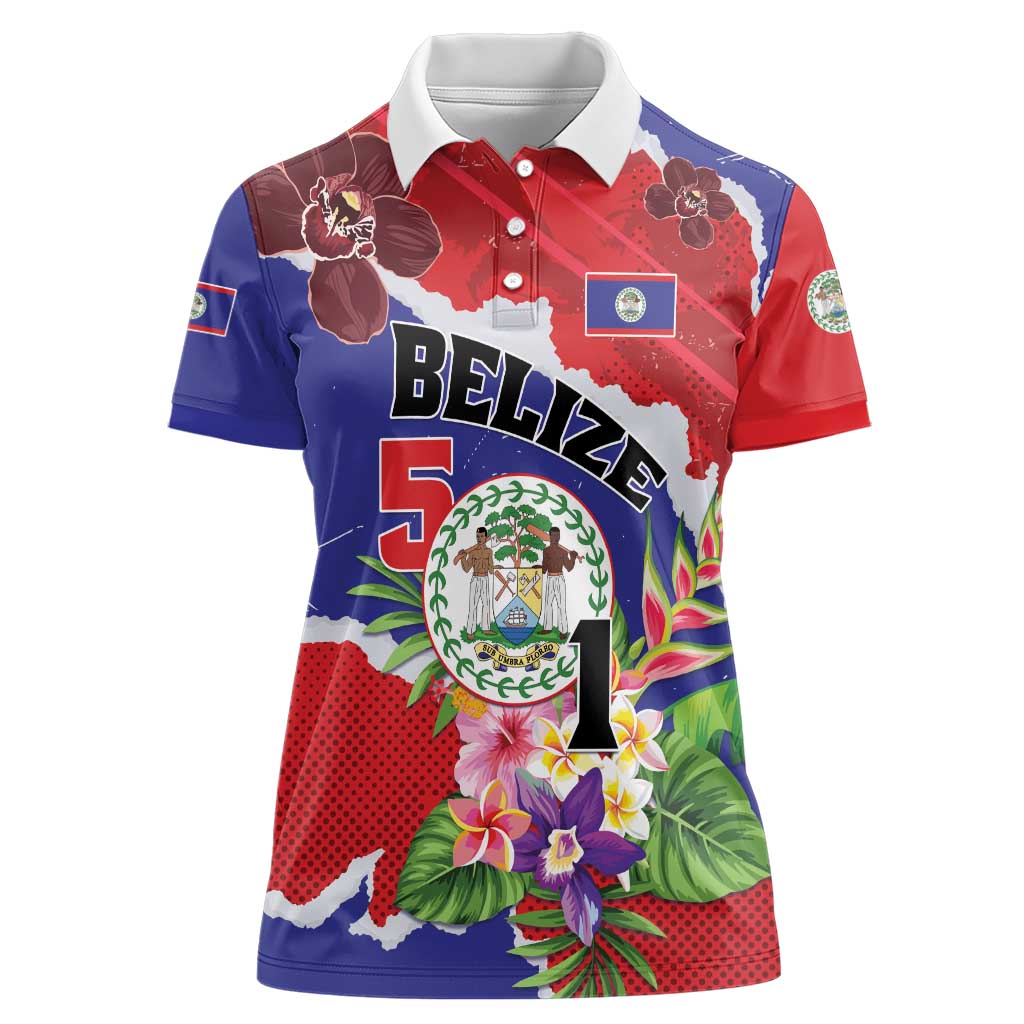 Personalised Belize 501 Tropical Black Orchid Women Polo Shirt Grunge Stylized