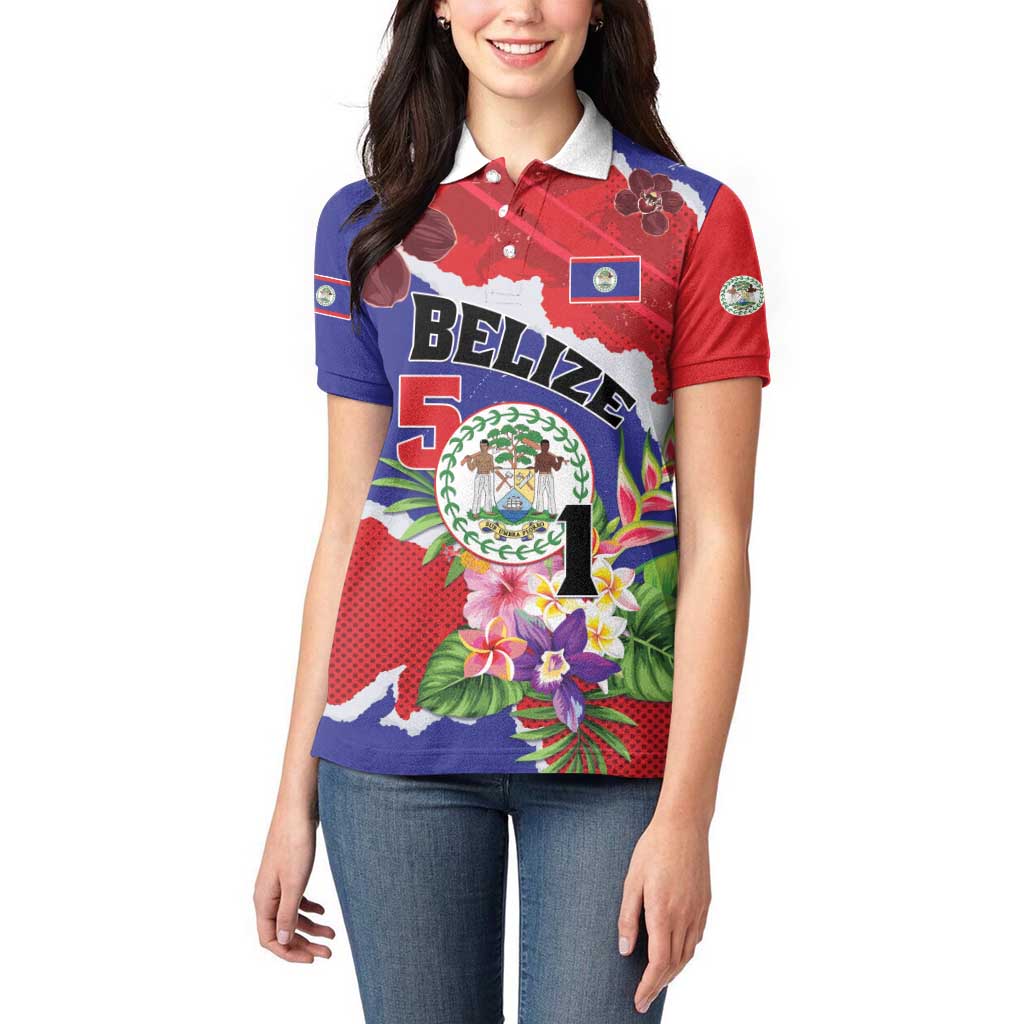 Personalised Belize 501 Tropical Black Orchid Women Polo Shirt Grunge Stylized