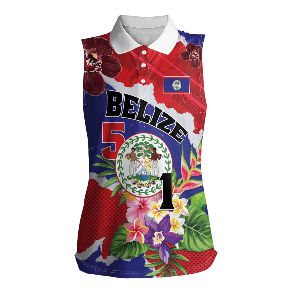 Personalised Belize 501 Tropical Black Orchid Women Sleeveless Polo Shirt Grunge Stylized