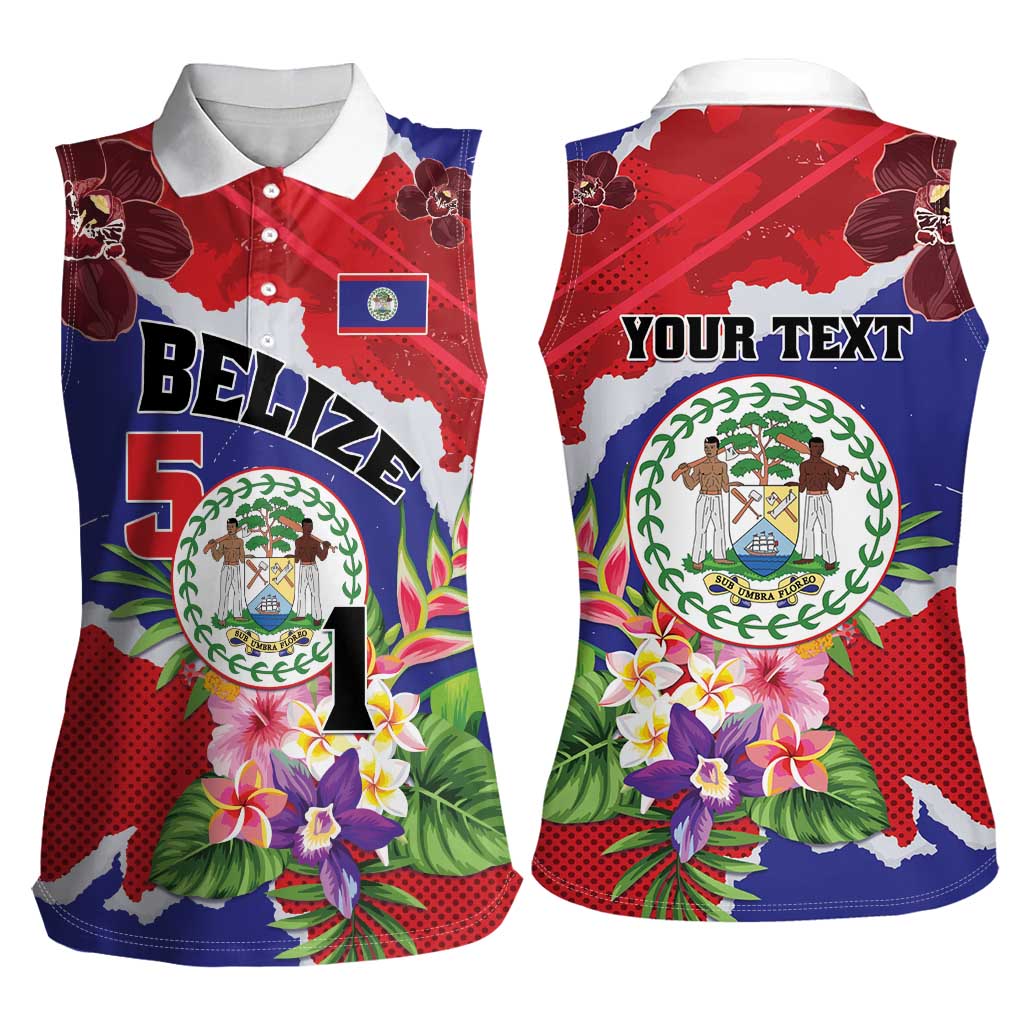 Personalised Belize 501 Tropical Black Orchid Women Sleeveless Polo Shirt Grunge Stylized