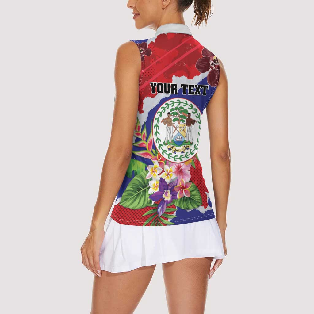 Personalised Belize 501 Tropical Black Orchid Women Sleeveless Polo Shirt Grunge Stylized