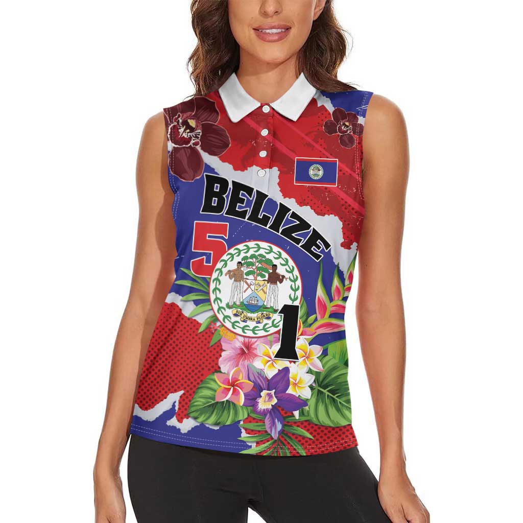 Personalised Belize 501 Tropical Black Orchid Women Sleeveless Polo Shirt Grunge Stylized