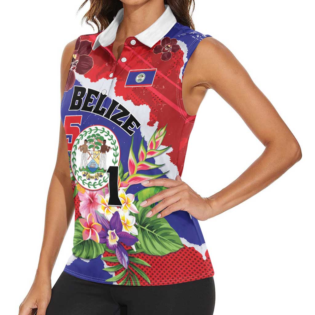 Personalised Belize 501 Tropical Black Orchid Women Sleeveless Polo Shirt Grunge Stylized