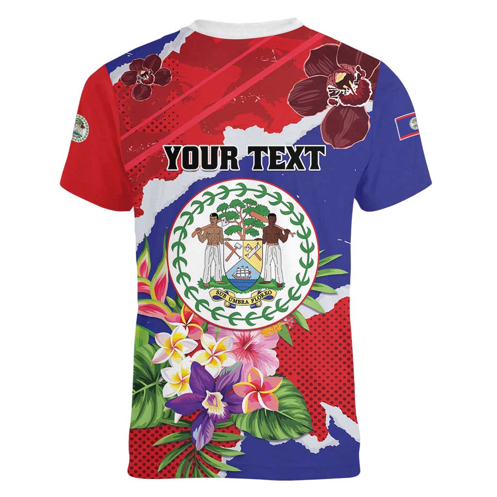 Personalised Belize 501 Tropical Black Orchid Women V-Neck T-Shirt Grunge Stylized