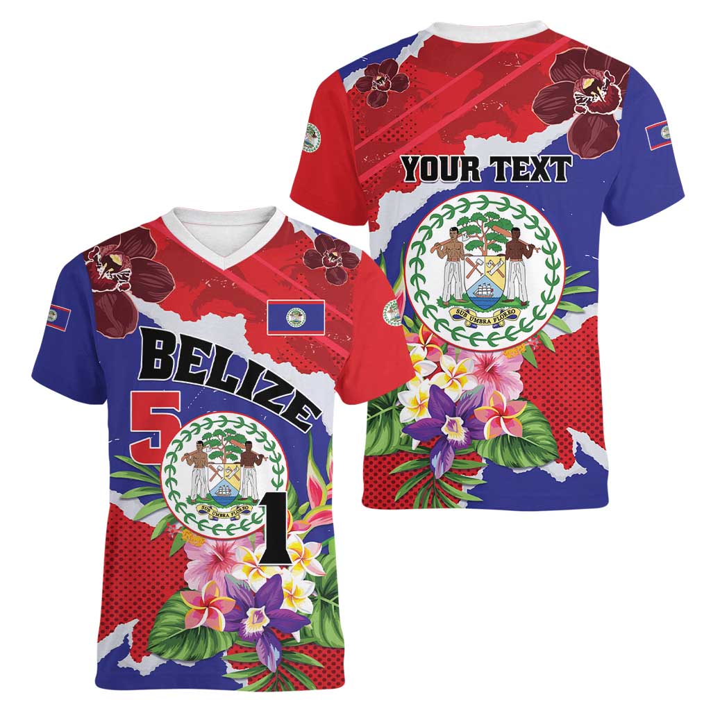 Personalised Belize 501 Tropical Black Orchid Women V-Neck T-Shirt Grunge Stylized