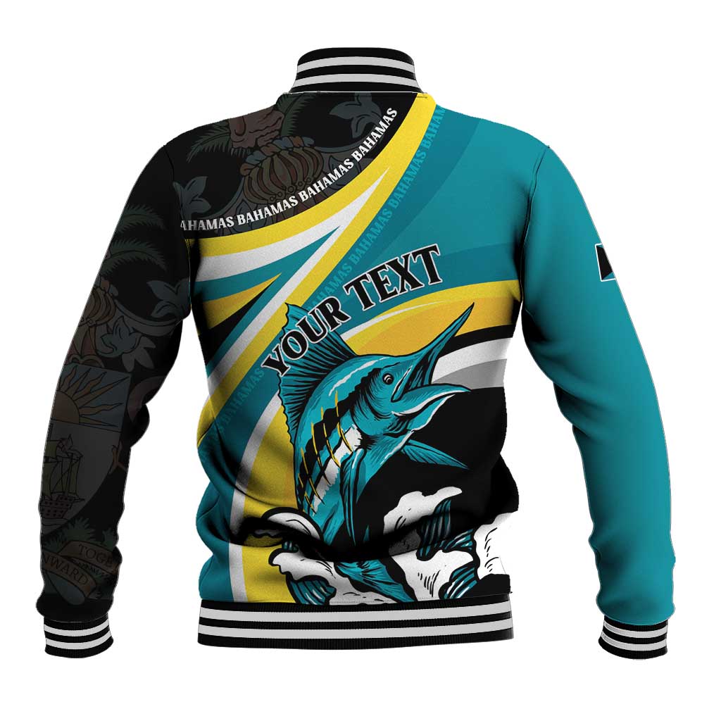 Personalised The Bahamas Blue Marlin Baseball Jacket Bahamian Coat Of Arms