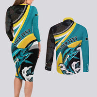 Personalised The Bahamas Blue Marlin Couples Matching Long Sleeve Bodycon Dress and Long Sleeve Button Shirt Bahamian Coat Of Arms