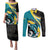 Personalised The Bahamas Blue Marlin Couples Matching Puletasi and Long Sleeve Button Shirt Bahamian Coat Of Arms