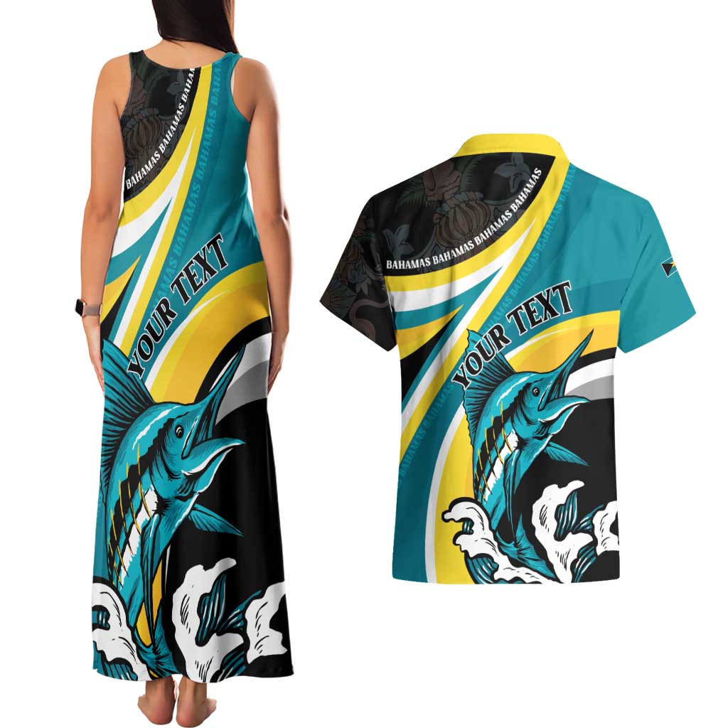 Personalised The Bahamas Blue Marlin Couples Matching Tank Maxi Dress and Hawaiian Shirt Bahamian Coat Of Arms