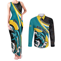 Personalised The Bahamas Blue Marlin Couples Matching Tank Maxi Dress and Long Sleeve Button Shirt Bahamian Coat Of Arms