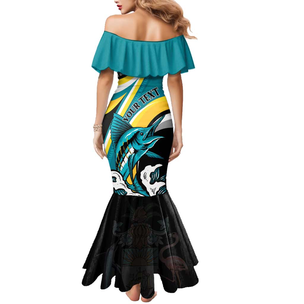 Personalised The Bahamas Blue Marlin Family Matching Mermaid Dress and Hawaiian Shirt Bahamian Coat Of Arms
