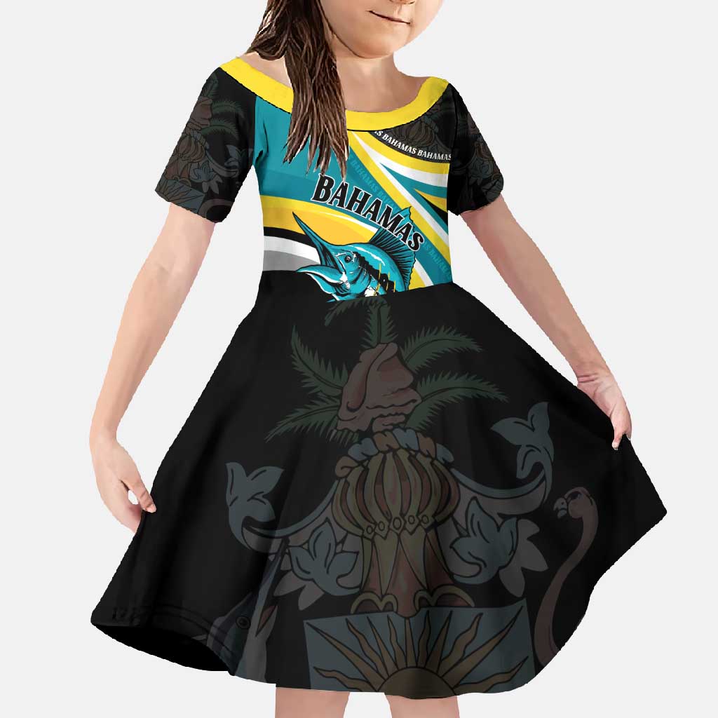 Personalised The Bahamas Blue Marlin Family Matching Off Shoulder Maxi Dress and Hawaiian Shirt Bahamian Coat Of Arms