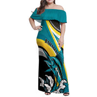 Personalised The Bahamas Blue Marlin Family Matching Off Shoulder Maxi Dress and Hawaiian Shirt Bahamian Coat Of Arms