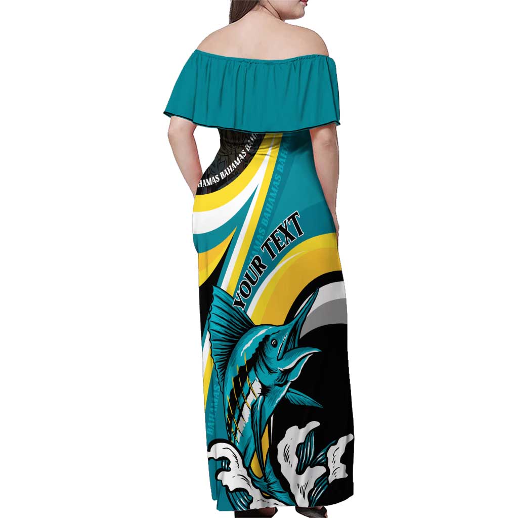 Personalised The Bahamas Blue Marlin Family Matching Off Shoulder Maxi Dress and Hawaiian Shirt Bahamian Coat Of Arms