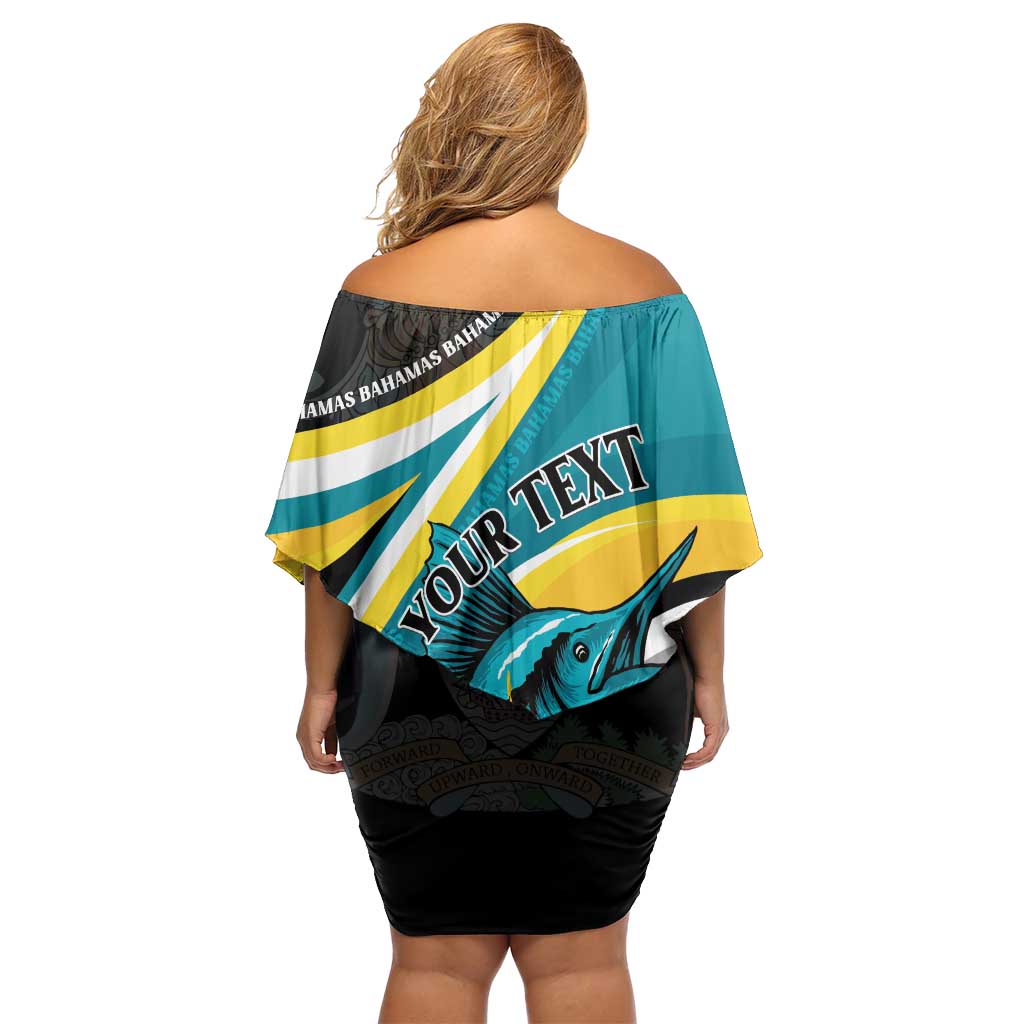 Personalised The Bahamas Blue Marlin Family Matching Off Shoulder Short Dress and Hawaiian Shirt Bahamian Coat Of Arms