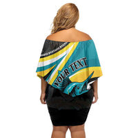 Personalised The Bahamas Blue Marlin Family Matching Off Shoulder Short Dress and Hawaiian Shirt Bahamian Coat Of Arms