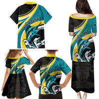 Personalised The Bahamas Blue Marlin Family Matching Puletasi and Hawaiian Shirt Bahamian Coat Of Arms