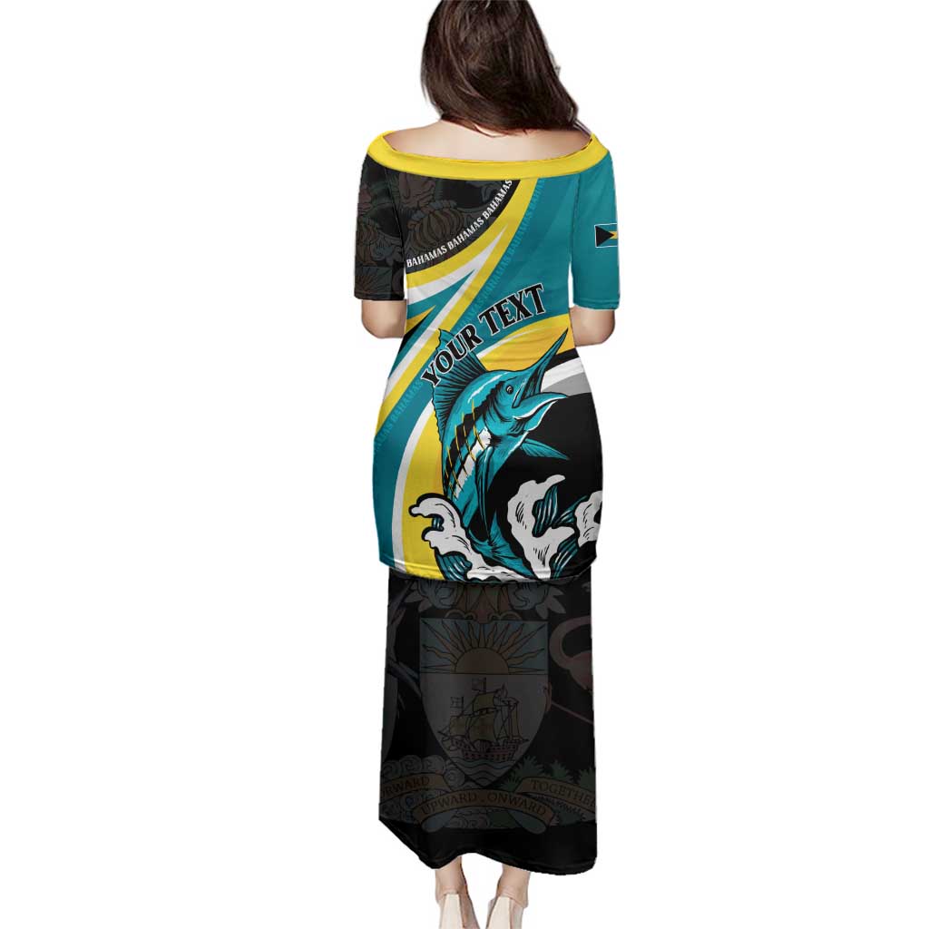 Personalised The Bahamas Blue Marlin Family Matching Puletasi and Hawaiian Shirt Bahamian Coat Of Arms