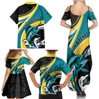 Personalised The Bahamas Blue Marlin Family Matching Summer Maxi Dress and Hawaiian Shirt Bahamian Coat Of Arms