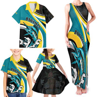 Personalised The Bahamas Blue Marlin Family Matching Tank Maxi Dress and Hawaiian Shirt Bahamian Coat Of Arms