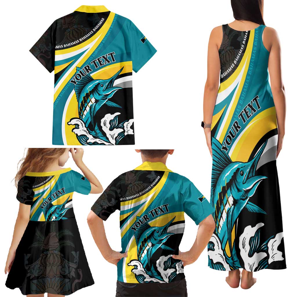 Personalised The Bahamas Blue Marlin Family Matching Tank Maxi Dress and Hawaiian Shirt Bahamian Coat Of Arms