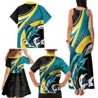 Personalised The Bahamas Blue Marlin Family Matching Tank Maxi Dress and Hawaiian Shirt Bahamian Coat Of Arms