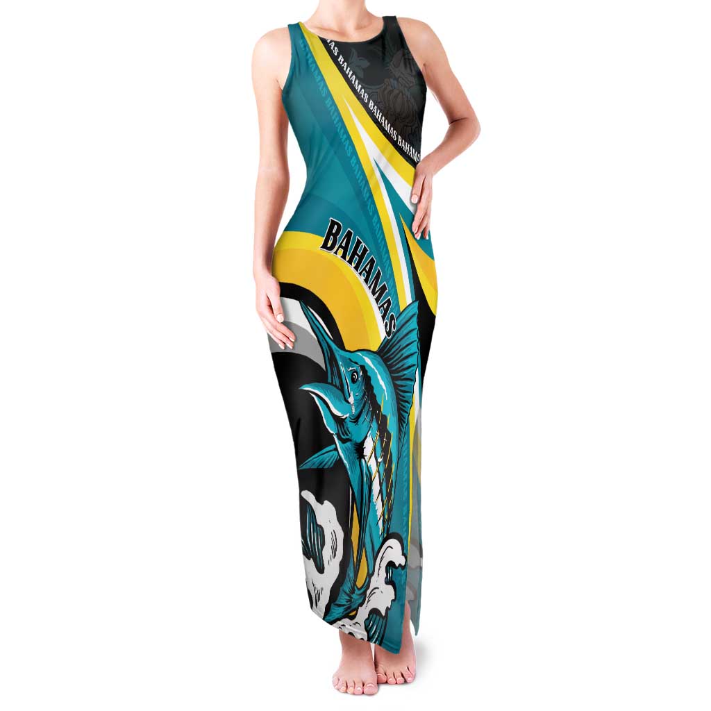 Personalised The Bahamas Blue Marlin Family Matching Tank Maxi Dress and Hawaiian Shirt Bahamian Coat Of Arms