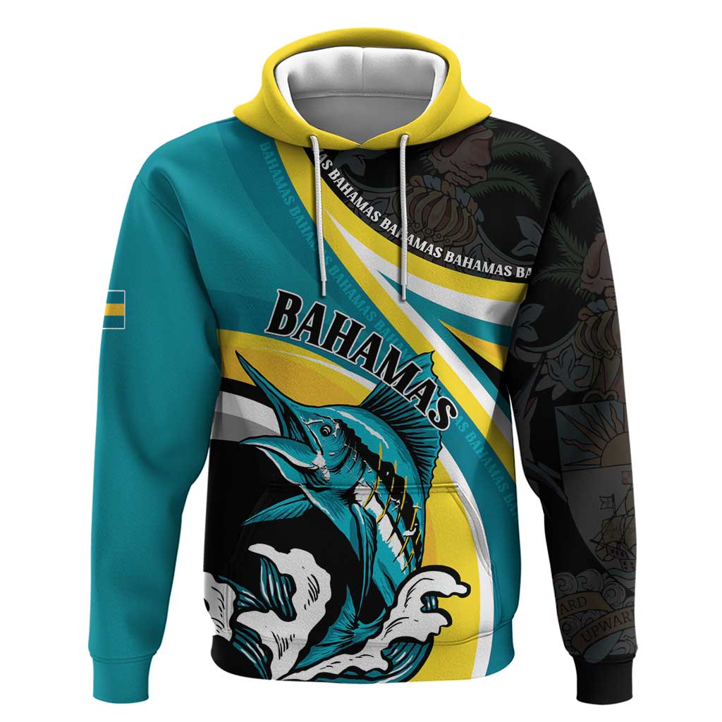 Personalised The Bahamas Blue Marlin Hoodie Bahamian Coat Of Arms