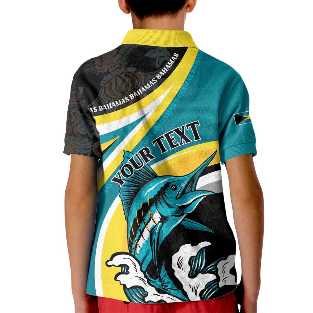 Personalised The Bahamas Blue Marlin Kid Polo Shirt Bahamian Coat Of Arms