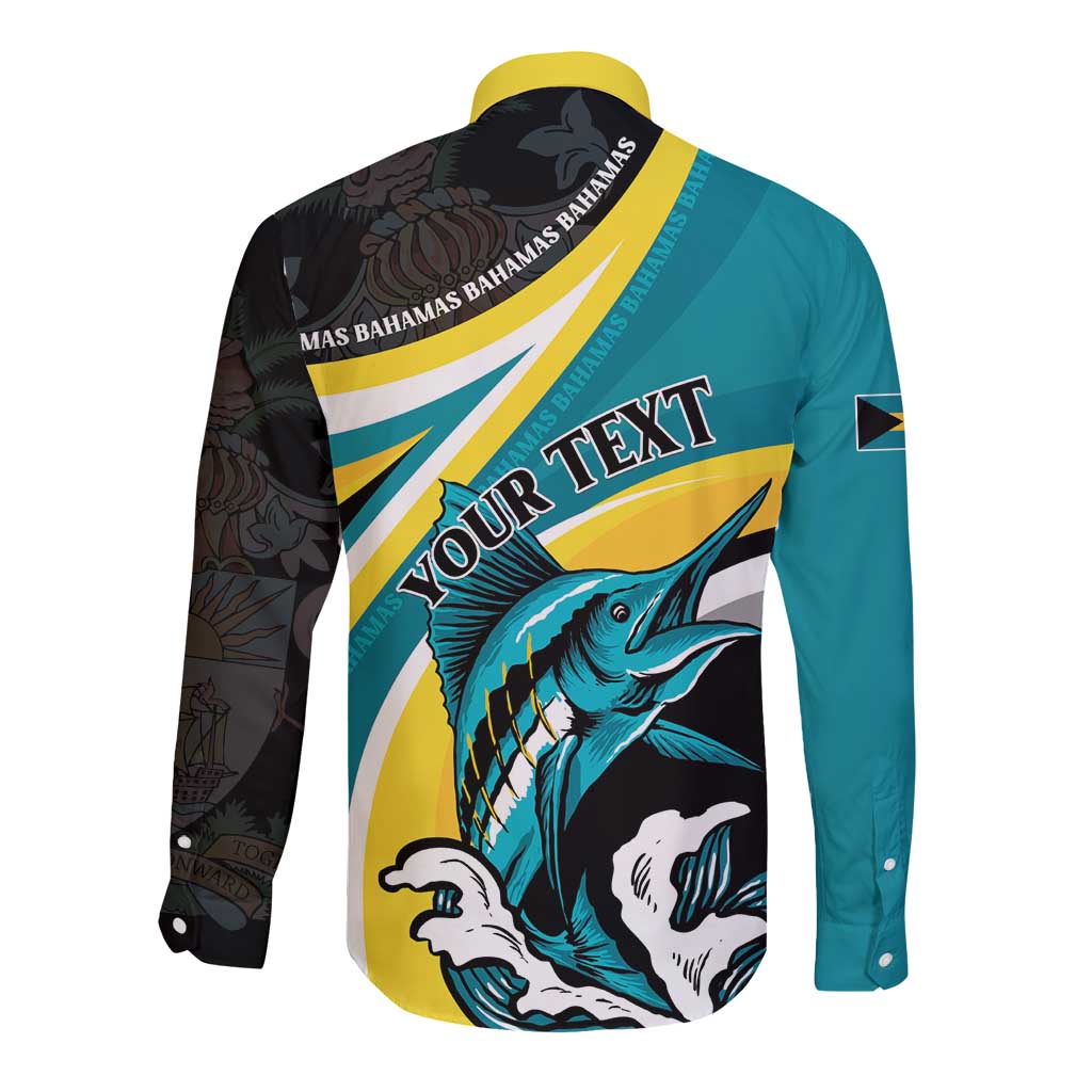 Personalised The Bahamas Blue Marlin Long Sleeve Button Shirt Bahamian Coat Of Arms