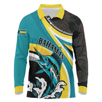 Personalised The Bahamas Blue Marlin Long Sleeve Polo Shirt Bahamian Coat Of Arms