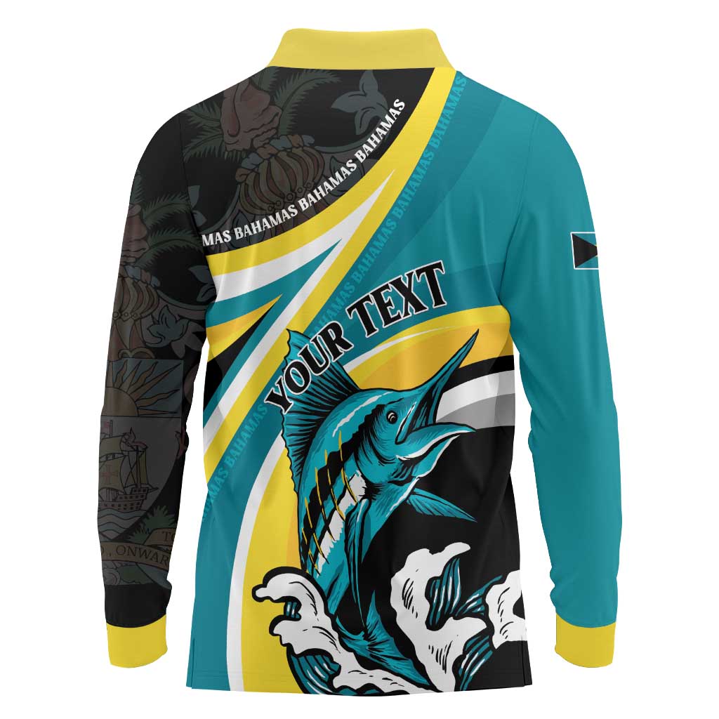 Personalised The Bahamas Blue Marlin Long Sleeve Polo Shirt Bahamian Coat Of Arms