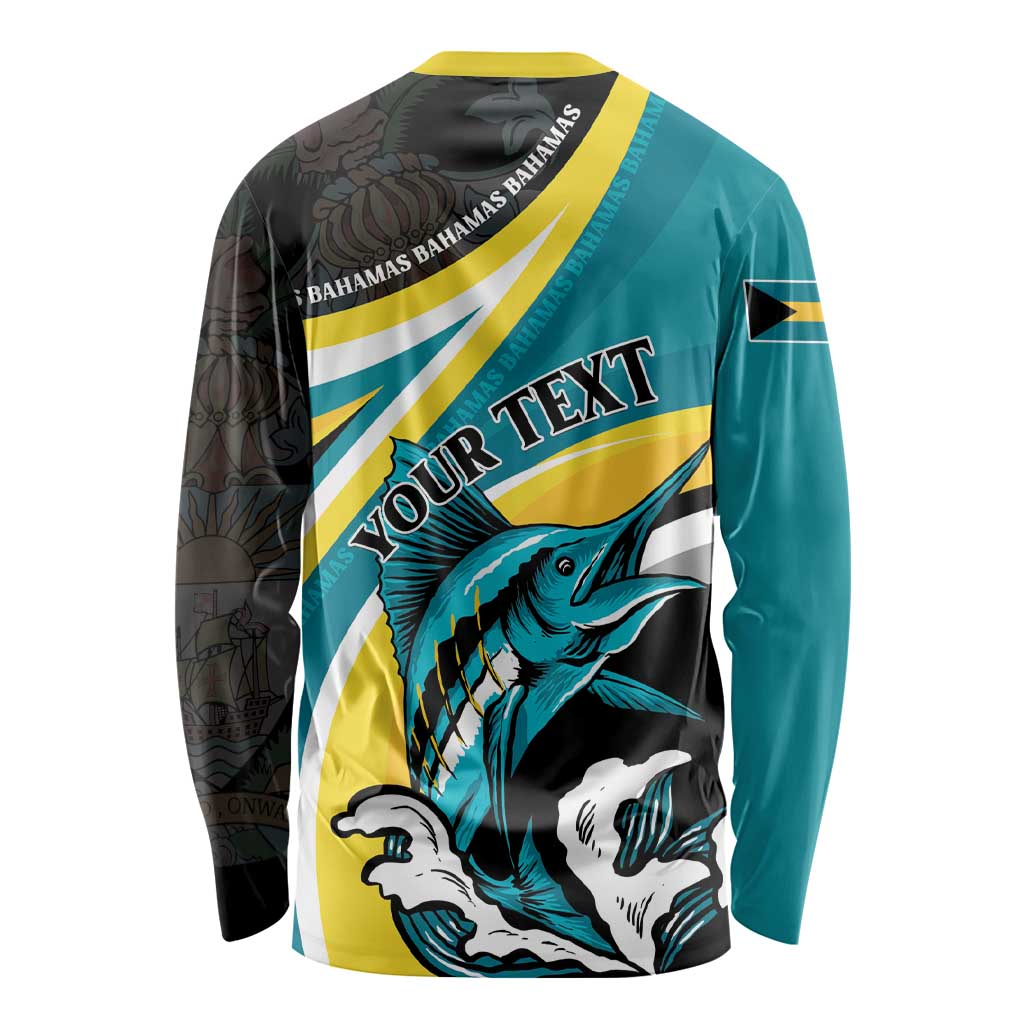 Personalised The Bahamas Blue Marlin Long Sleeve Shirt Bahamian Coat Of Arms