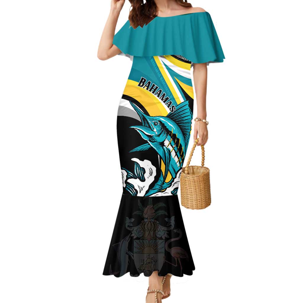 Personalised The Bahamas Blue Marlin Mermaid Dress Bahamian Coat Of Arms