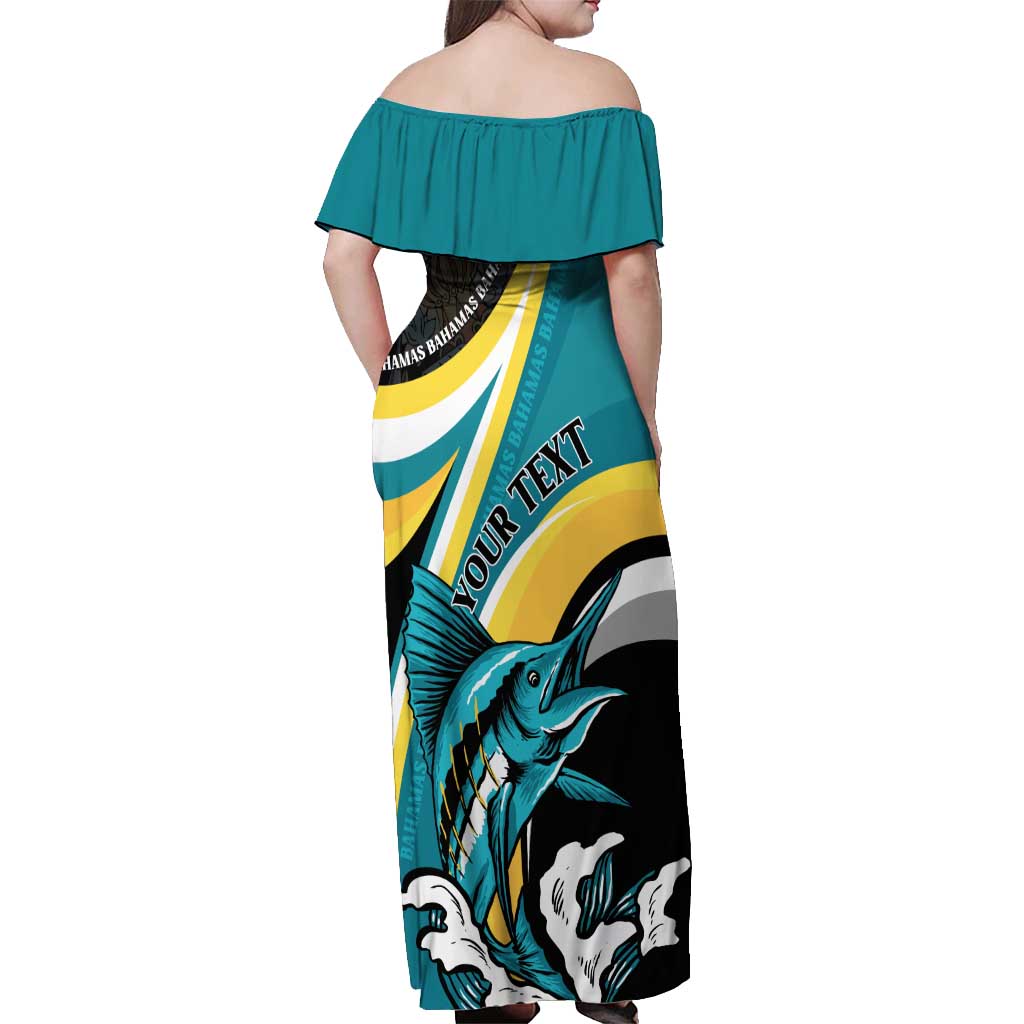 Personalised The Bahamas Blue Marlin Off Shoulder Maxi Dress Bahamian Coat Of Arms