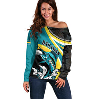 Personalised The Bahamas Blue Marlin Off Shoulder Sweater Bahamian Coat Of Arms