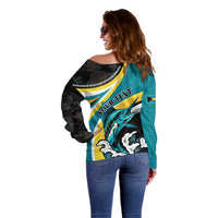 Personalised The Bahamas Blue Marlin Off Shoulder Sweater Bahamian Coat Of Arms