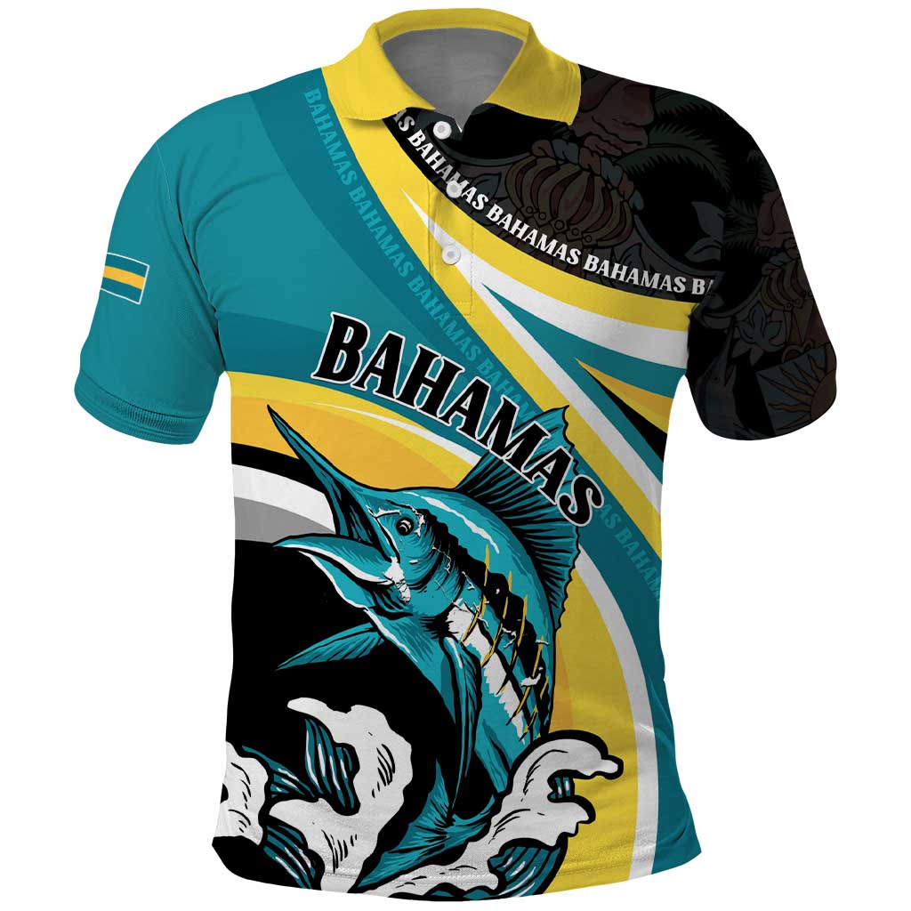 Personalised The Bahamas Blue Marlin Polo Shirt Bahamian Coat Of Arms