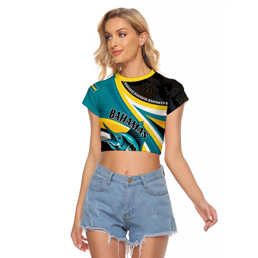 Personalised The Bahamas Blue Marlin Raglan Cropped T Shirt Bahamian Coat Of Arms